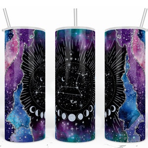 Löwe Sternzeichen, Sternbild, Astrologie Sternzeichen Karte, 20 oz Skinny Becher Wrap, verzogenes Design, Halloween Sublimation Design Download PNG