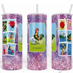 El Gallo z Loteria Cards Tumbler, Mexican Tumbler, 20 oz Skinny Tumbler Wrap, Warped Design, Sublimacja Design Pobierz PNG