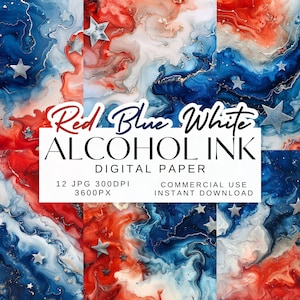 Patriottische 4 juli alcoholinkt, patriottische agaat, zilveren ster rood blauw wit, alcohol inkt geode achtergrond, agaat clipart digitaal papier JPG