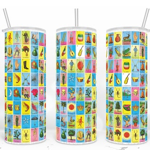 Loteryjne karty Tumbler, Meksykański Tumbler, 20 oz Skinny Tumbler Wrap, Warped Design, Projekt sublimacji Pobierz PNG
