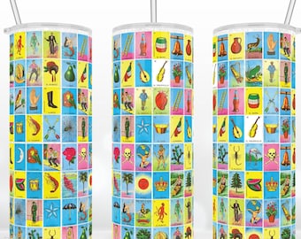 Loteria Cards Tumbler, Mexican Tumbler, 20 oz Skinny Tumbler Wrap, Warped Design, Sublimation Design Download PNG