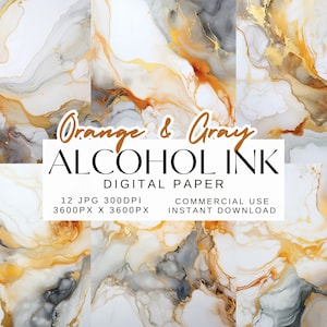 Tinta de alcohol de mármol gris naranja, tinta de alcohol GoldGlittering, fondo de geoda de tinta de alcohol de oro, paquete de imágenes prediseñadas de ágata, papel digital de mármol