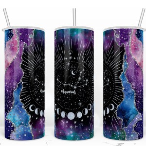 Signe du zodiaque Verseau, constellation, carte du zodiaque astrologie, emballage de verre mince de 20 oz, conception déformée, conception de sublimation d'Halloween téléchargement PNG