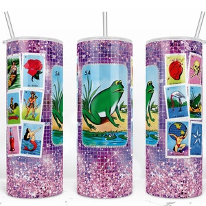 La Rana de Loteria Cards Tumbler, Vaso mexicano, Envoltura de vaso flaco de 20 oz, Diseño deformado, Diseño de sublimación Descargar PNG