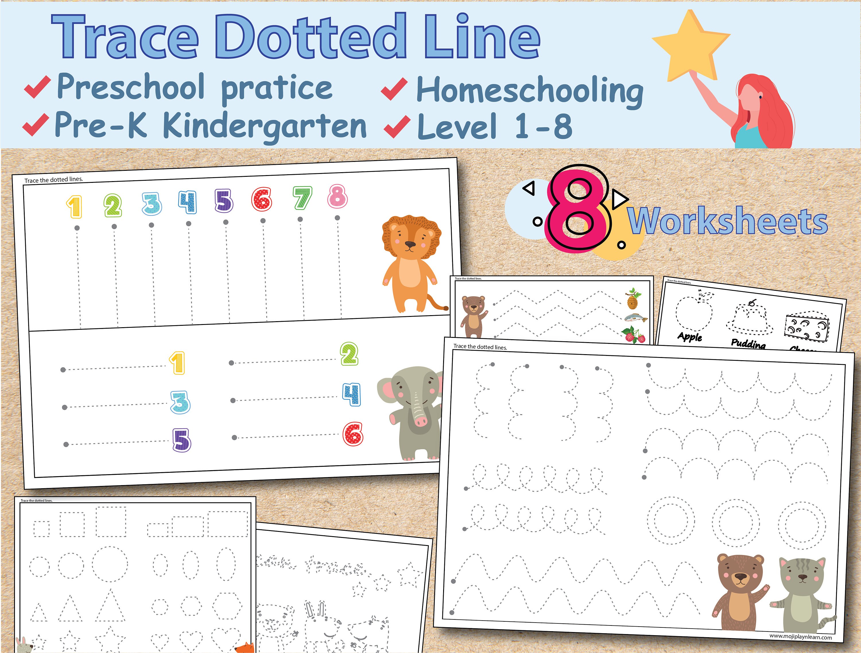 trace dotted lines preschool tracing preschool worksheets etsy