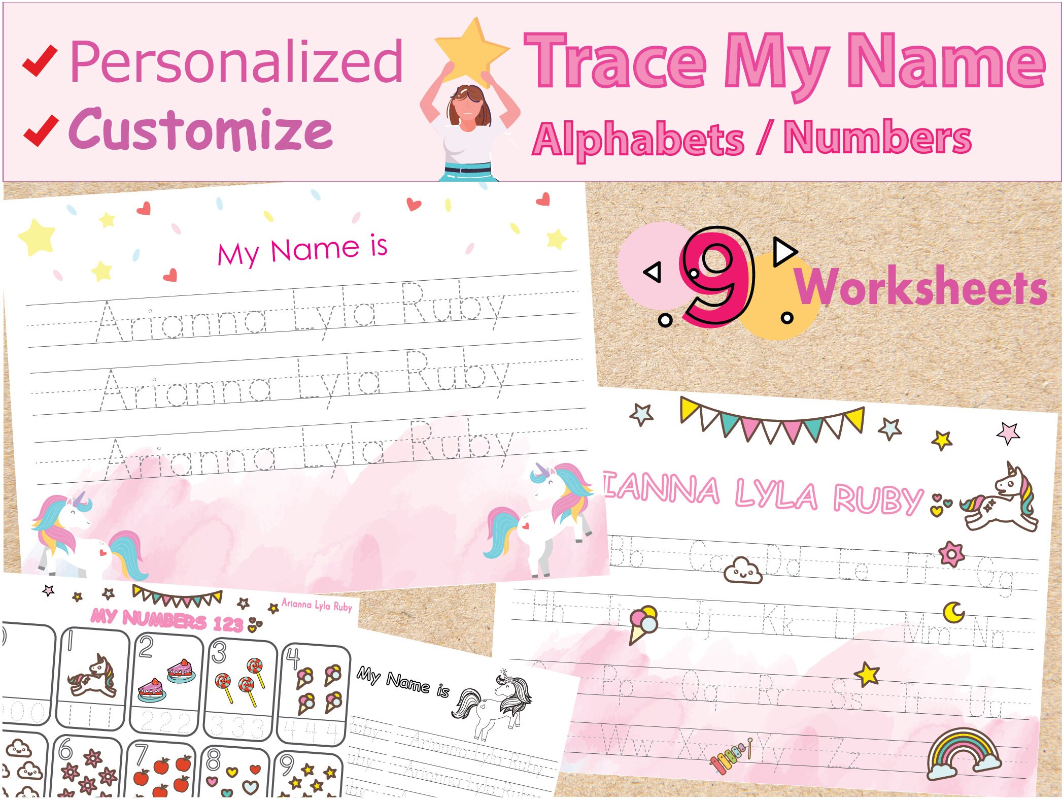 custom name tracing handwriting worksheets personalized name etsy