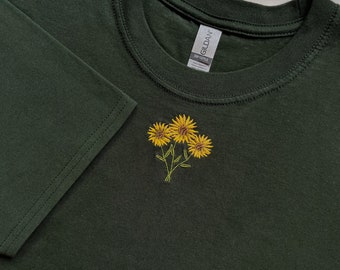 embroidered t-shirt, sweatshirt or tote bag sunflowers