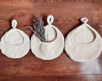 Panier suspendu en jute au crochet, coton, décoration faite main, cuisine, fruits, légumes, organisateur, cadeau bohème, macramé, jardinière de rangement murale en macramé, blanc