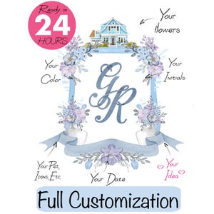 Flower Wedding Crest - Monogram Crest, Luxury Watercolor Logo
