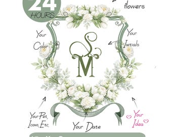 Stemma nuziale personalizzato con acquerello - Monogramma di lusso personalizzato