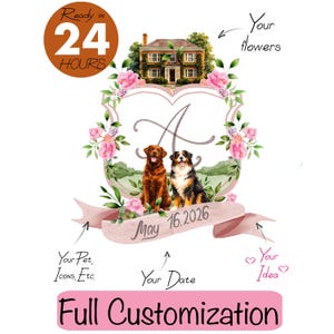 Floral Colorful Watercolor Wedding Crest - Monogram Crest, Romantic Welcome Sign
