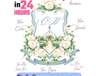 Custom Wedding Monogram - Watercolor Wedding Crest (Digital File)