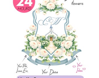 Hochzeitsmonogramm - Aquarell Hochzeitswappen (Digitale Datei)