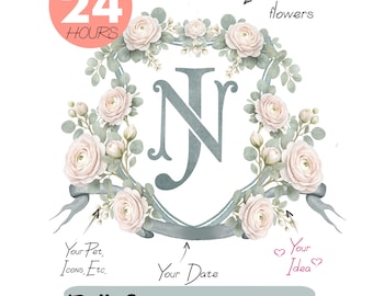 Stemma nuziale floreale: monogramma nuziale personalizzato, personalizzazione completa