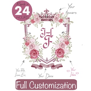 Romantic Wedding Crest - Watercolor Crest, Custom Monogram