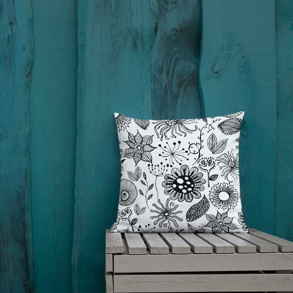 Black Floral Premium Pillow Floral Home Decor Plant Lover Etsy