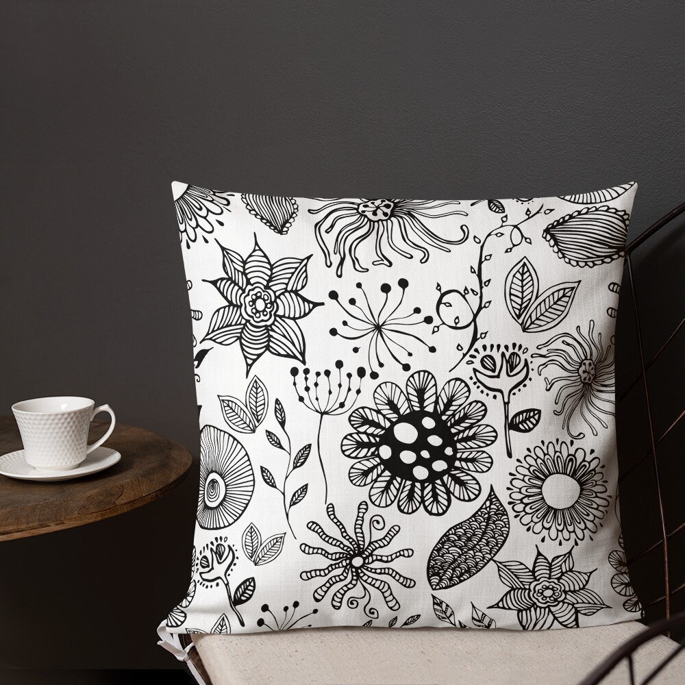 Oreiller Premium Floral Noir, Décor à La Maison, Idées de Cadeau d'amoureux Plante