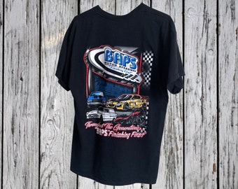 BAPS Motor Speedway Vintage Racing T shirt Black size Large | Multi color Graphic Print (York Haven, PA)