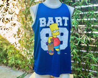 BART SIMPSON #89 Vintage Basketball Jersey Size Medium | Navy Blue with White Script & Graphic Print (The Simpsons Graphic Tee Sportswear)