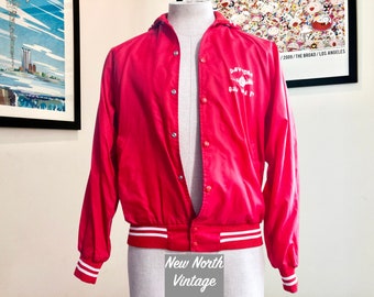 DAYTONA BIKE WEEK 87' Vintage Bomber Jacket with Collar | Red with White Trim & Print Size Men's Medium