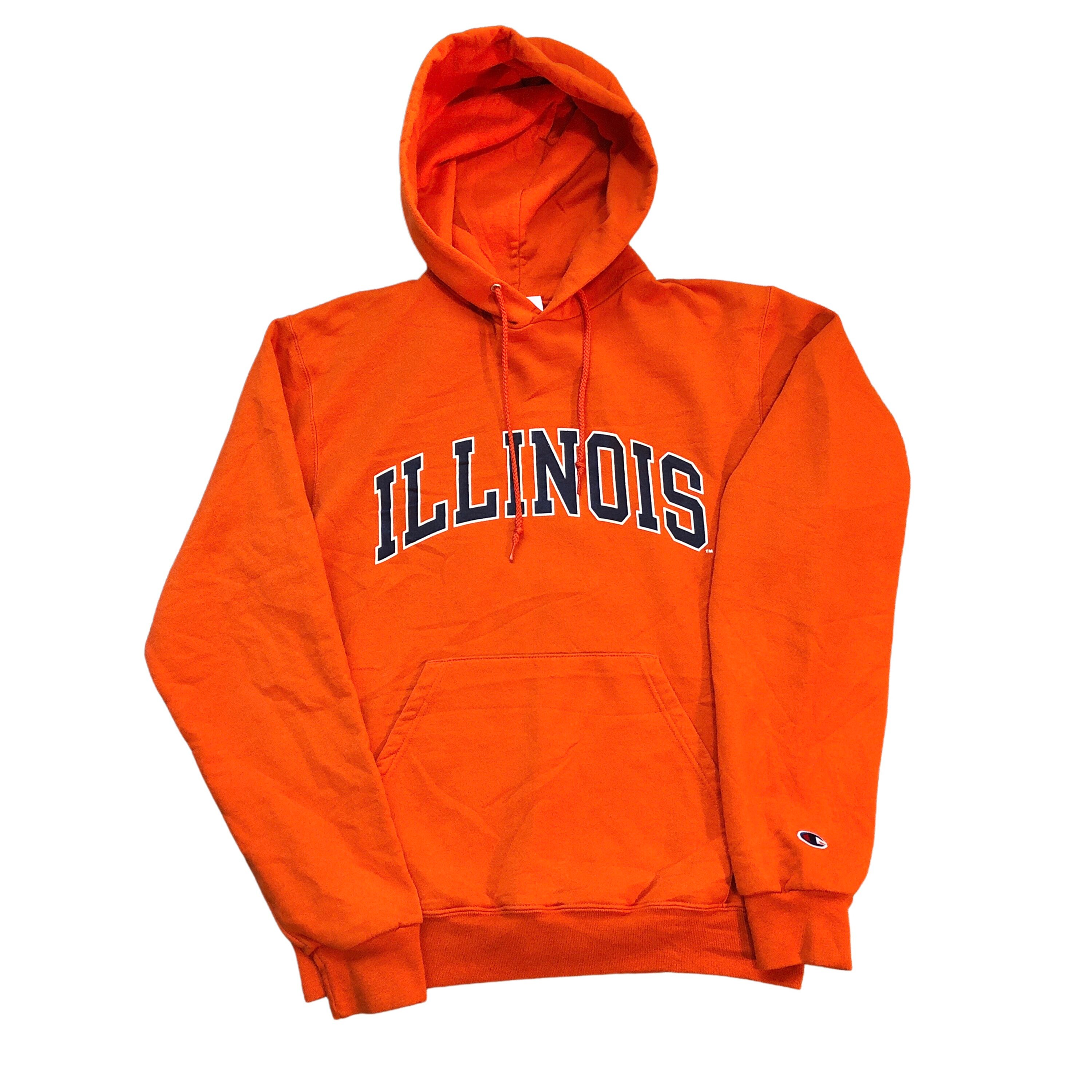 ILLINOIS University Vintage Hoodie by Champion Orange With ILLINOIS Logo Across Front Size Mens Small Etsy