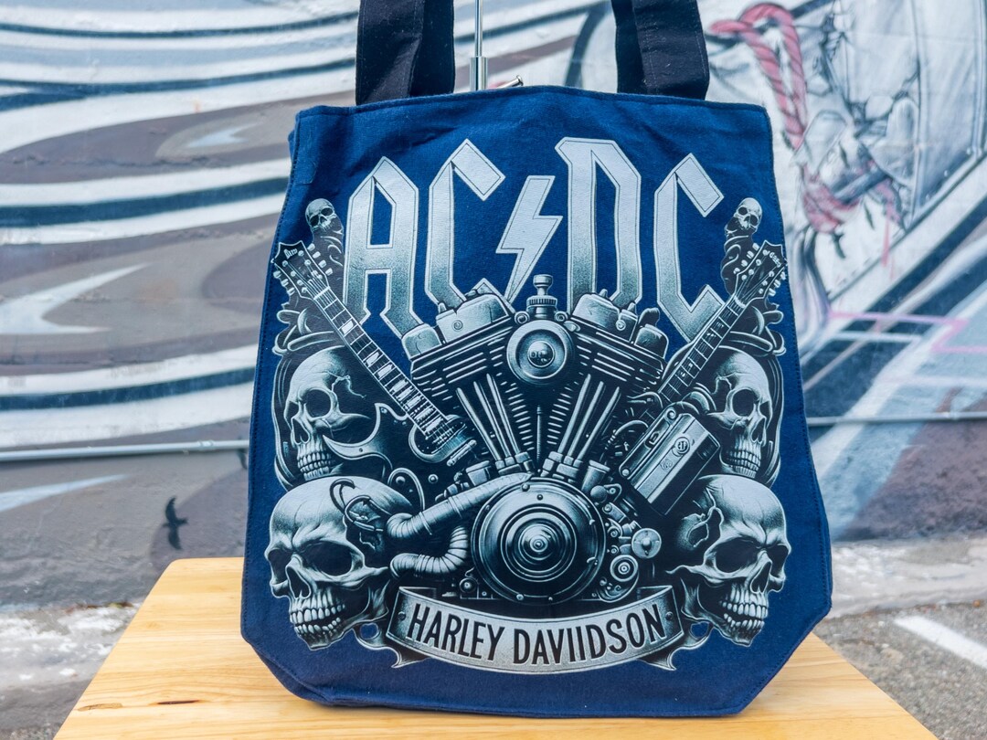 AC/DC Harley Davidson Vintage Tote Bag- Navy Blue & Black| Unique ...