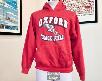 OXFORD Track and Field Vintage Hoodie | Red hoodie with white graphic print size men’s medium