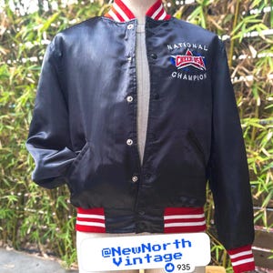 CHEER USA National Champion Vintage Bomber Jacket Size Medium | Black with Red & White trim and Multicolor Embroidery