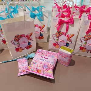 Kit festa Candy Sacchetto patatine personalizzate, sacchetto succo Candy party, Kinder cards, Candy, compleanno Candy bimba
