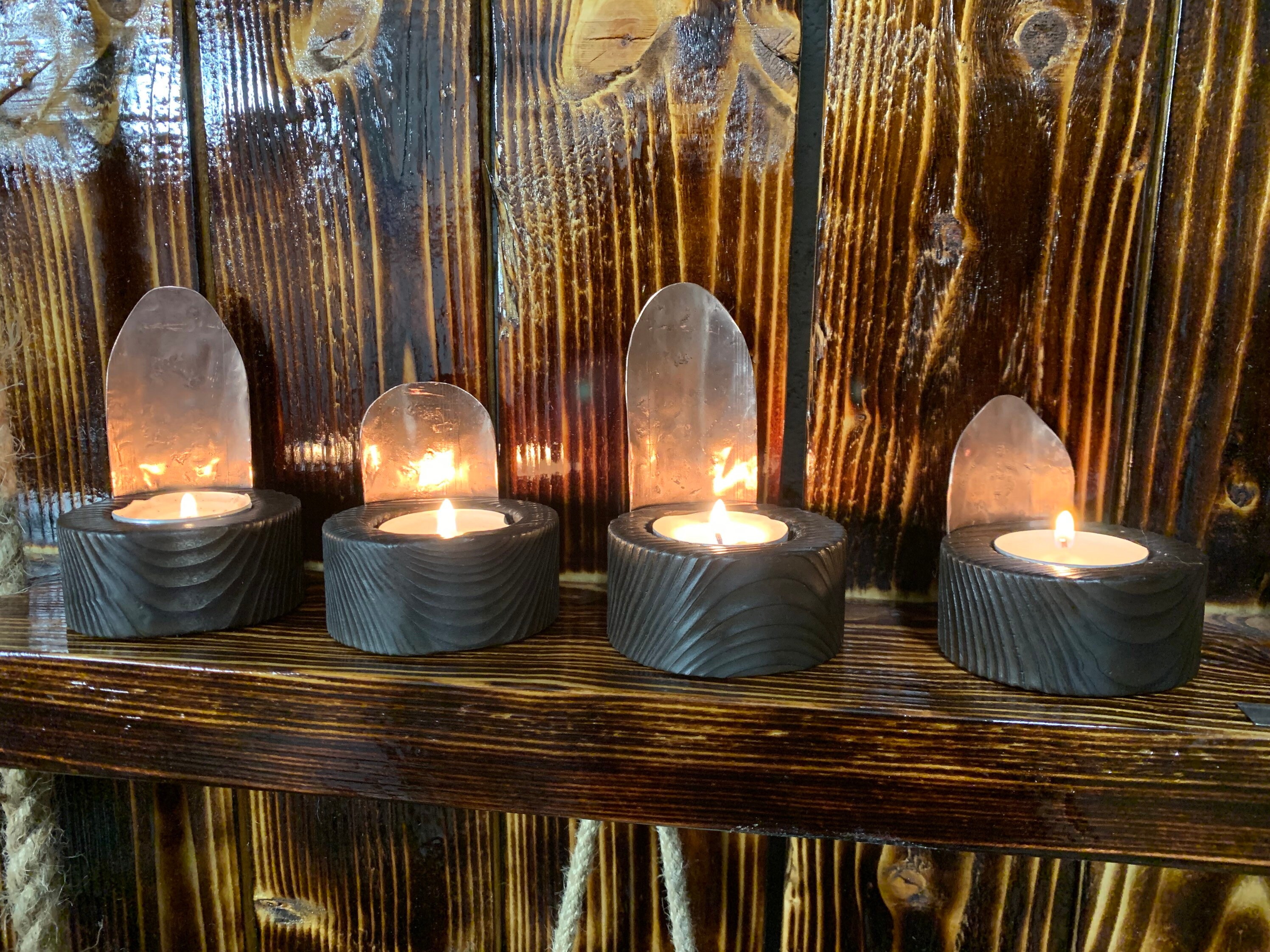 Rustic reclaimed tea light holder Etsy