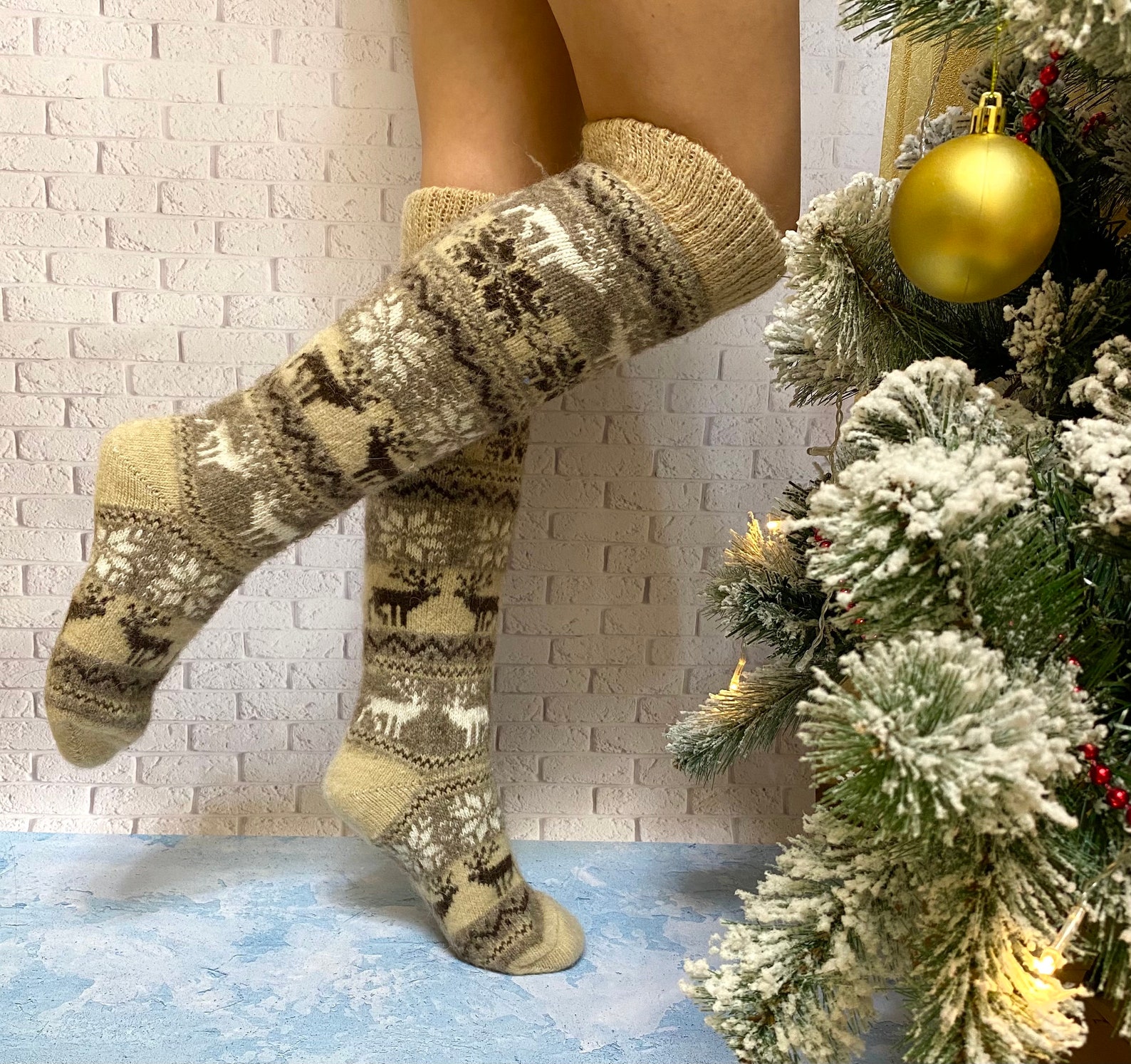 Norwegian wool knee stockings Christmas EU 3641/US 710 Etsy