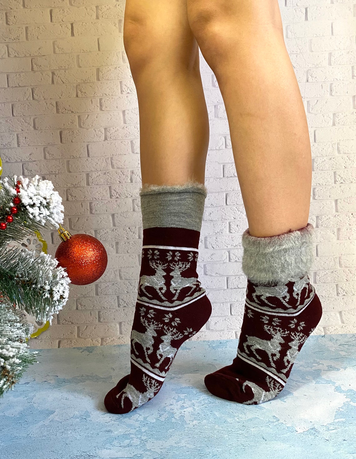 Wool knee socks EU 3638/US 57 Knitted socks Winter wool Etsy