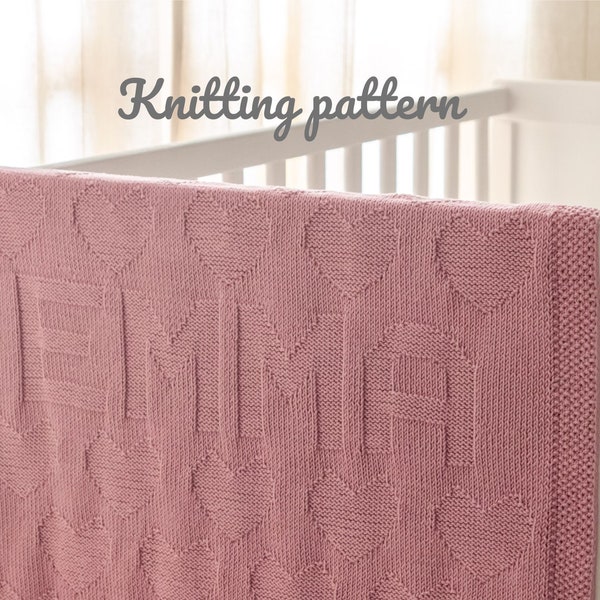 Personalized baby blanket pattern - beginner knitting pattern - custom name blanket knit pattern - knit blanket pattern