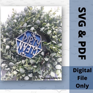 Sauber/Dirty Digitale, lasergeschnittene Datei für die Spülmaschine, SVG und PDF-Dateien verfügbar