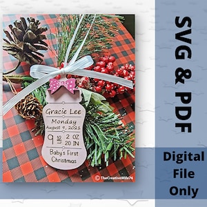 Primo ornamento di Natale del bambino personalizzabile, file digitali, tagliati al laser, file SVG e PDF disponibili