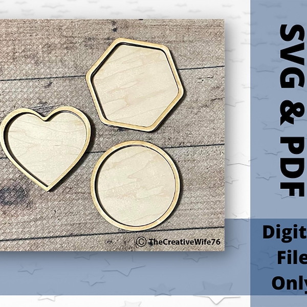 Trinket Tray File, Blanks (No images included), Comes with multiple shapes (Heart, Circle, Hexagon) Digital Laser Cut File, SVG and PDF