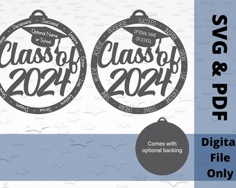 Fascino o ornamento per auto di laurea personalizzabile della classe 2024, disponibili versioni incise/incise, digitali, file tagliati al laser, file SVG e PDF disponibili