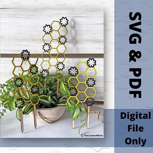 Floral Honeycomb Plant Trellis, Set of 6, Digital, Laser Cut File, SVG & PDF Files Available