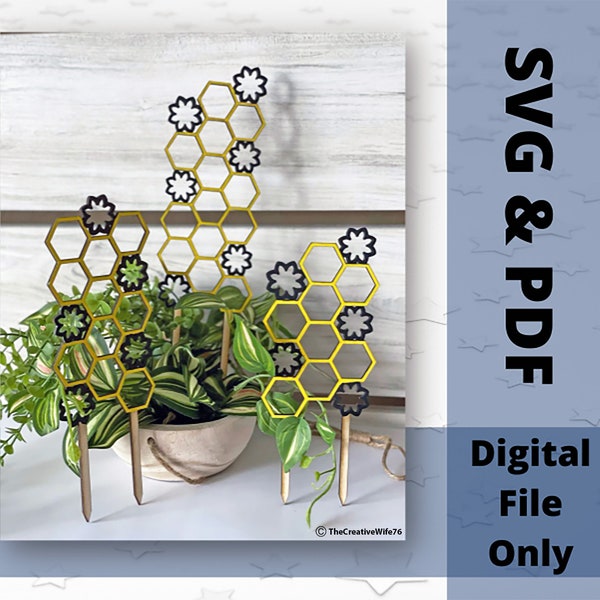 Floral Honeycomb Plant Trellis, Set of 6, Digital, Laser Cut File, SVG & PDF Files Available
