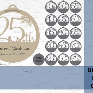 Personalizable Christmas Ornament Anniversaries, Digital, Laser Cut File, SVG and PDF Files Available
