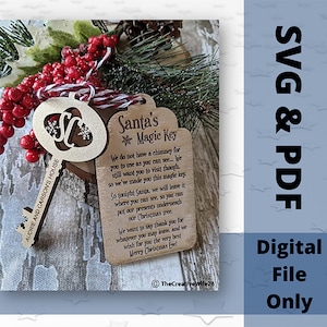 Santa&#39;s Magic Key, gravierte und geritzte Versionen verfügbar, digital, lasergeschnittene Datei, SVG und PDF-Dateien verfügbar