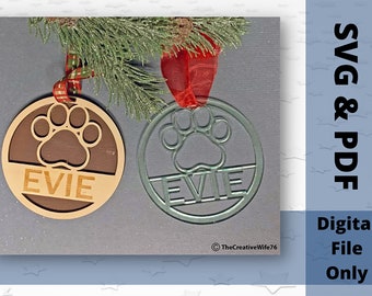 2 Personalisierbare Katzenpfoten Ornamente, digitale Datei, Laserschnitt-Datei, SVG- und PDF-Dateien verfügbar