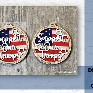 Support Our Troops Christmas Ornament, Engraved and Scored Versions Available, Digital, Laser Cut File Only, SVG and PDF Files Available