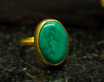 Gold Jade Ring, 24K Gold Plated 925 Sterling Silver, Green Jade Gemstone, Nephrite Semi Precious Stone, Boho Chic, Dainty Gift by Sirona
