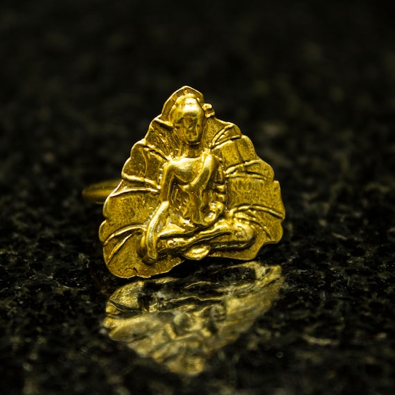Gold Buddha on Peepal Leaf Ring, 24K Gold Plated 925 Sterling Silver,  Meditation Jewelry, Whitewhale Buddha, Sacred Bodhi Leaf by Sirona - Etsy
