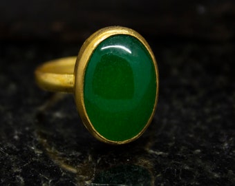 Oval Gold Jade Ring, 24K Gold Plated 925 Sterling Silver, Boho Jewelry, Dainty Vintage Ring, Nephrite Jade, Handmade Gemstone Ring by Sirona