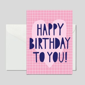 Carte postale rose/bleu / Joyeux anniversaire / Carte postale colorée pour un anniversaire ou comme cadeau