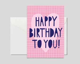 Postcard pink/blue / Happy Birthday / Colorful postcard for a birthday or as a gift