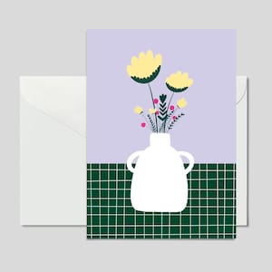 Carte postale violet/vert/vase/carte postale colorée pour un anniversaire, merci ou comme pendentif