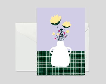 Postcard purple/green / vase / colorful postcard for a birthday, thank you or as a pendant